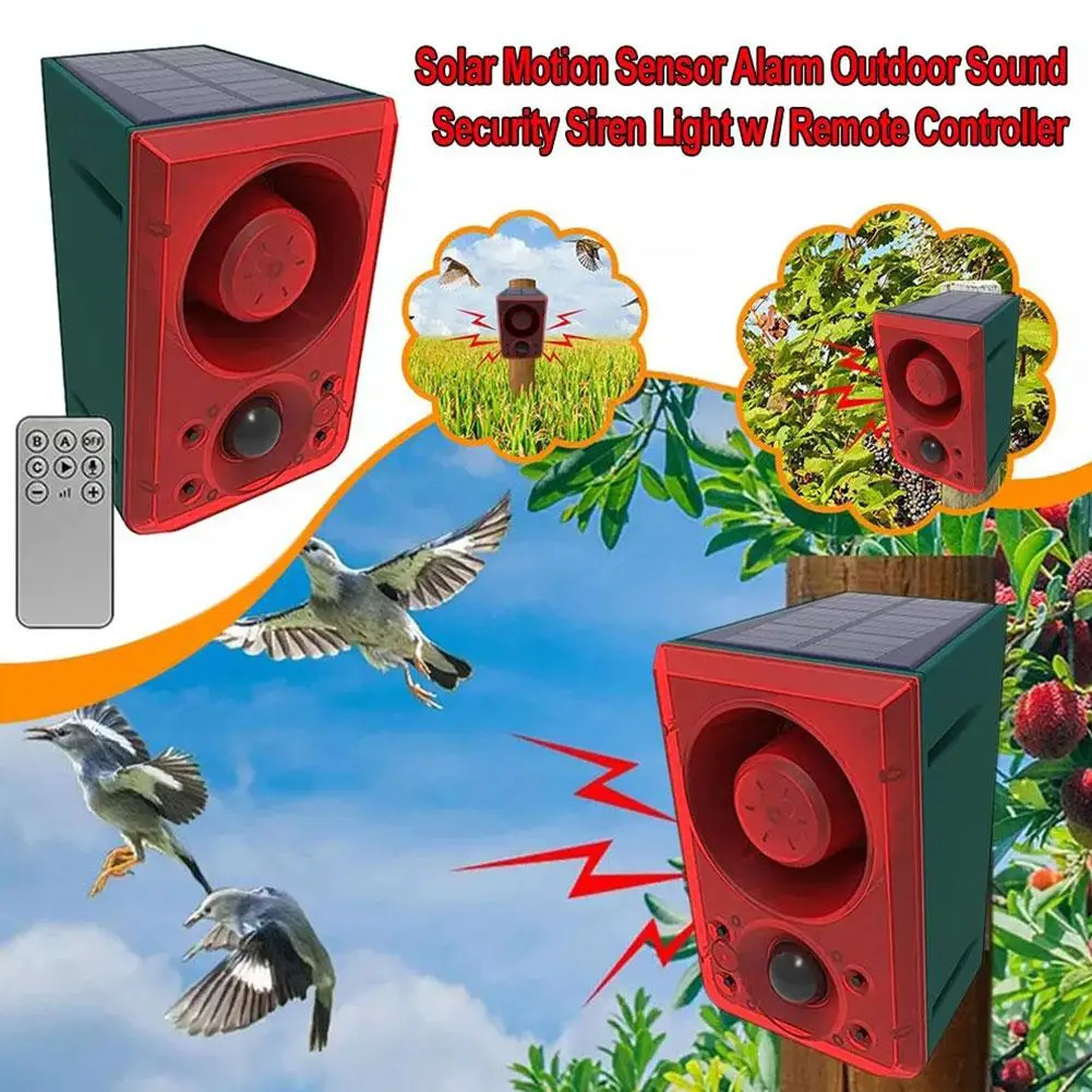 

Solar Animal Repellent with Alarm & Flashing Light - Motion Sensor Detector for Wild Boar/Deer, Farm Orchard Yard Guardian