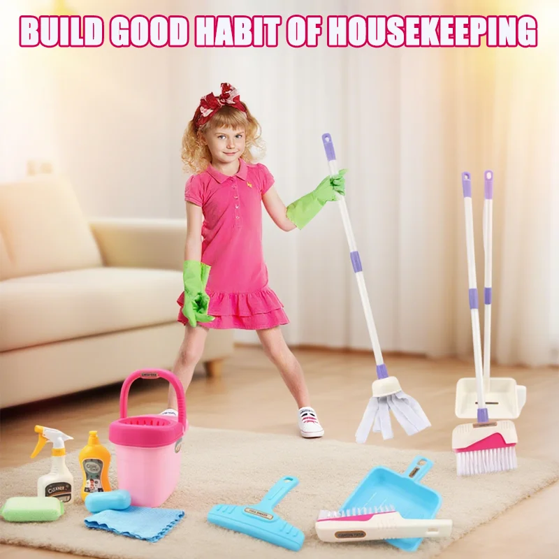 Kids Cleaning Set Housework Supplies Kit Play House Toys with Dustpan Broom Bucket Mop Cleaning Set for Girls & Boys Clean Tool