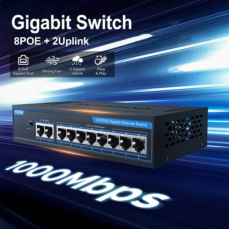 

Гигабитный коммутатор TEROW, 10/5-портовый коммутатор POE, 1000 Мбит/с, Ethernet-коммутатор, сетевой интернет-сплиттер, RJ45, переключатель инжектора для IP-камеры