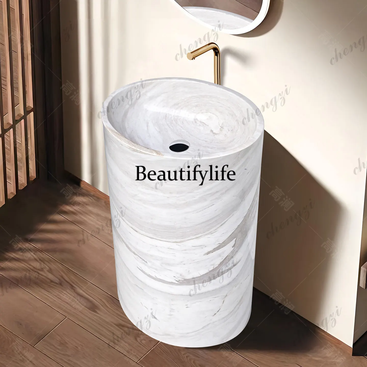 Oval column basin hotel, integrated washbasin floor-to-ceiling light luxury stone washbasin