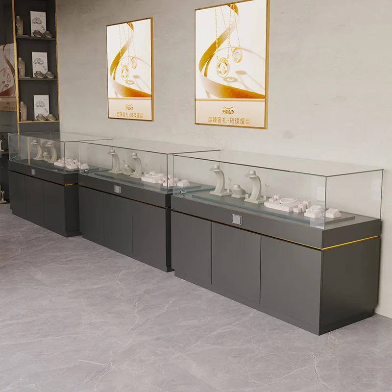 Jewelry Cosmetics Counter Jade Antique Museum Hydraulic Display Cabinet