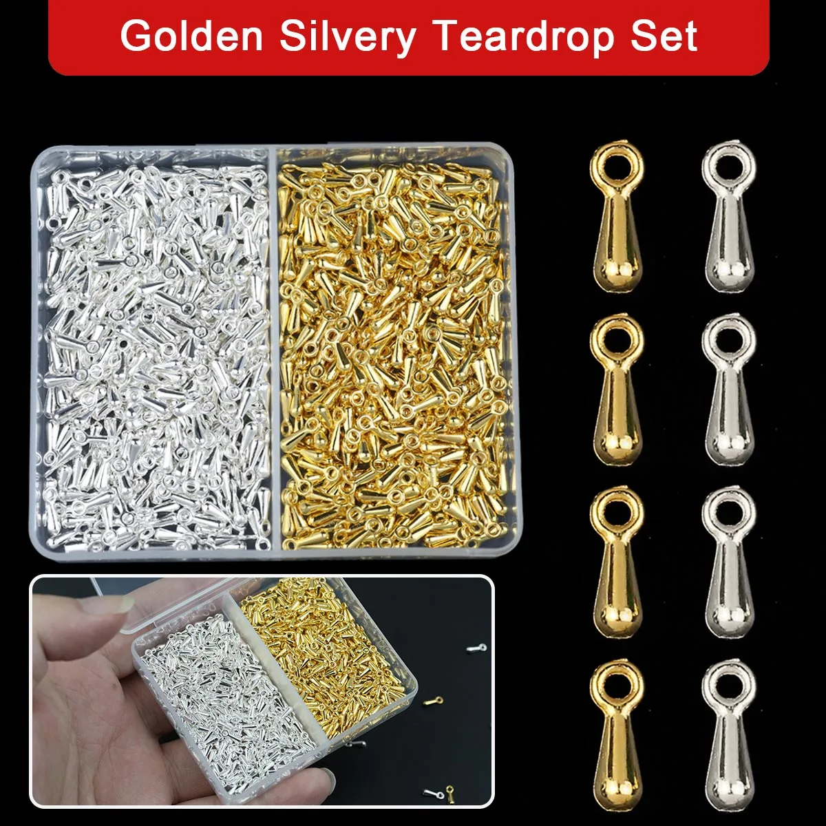 300PCS Golden Silvery Teardrop Shaped Set Loose Spacers For DIY Jewelry Making Handmade Bracelets Necklace Accessories 7mm