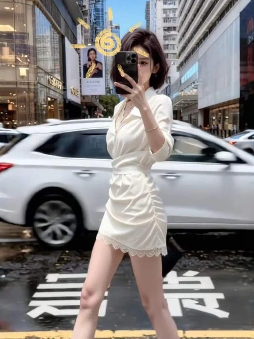 

Korean Style Slim Fit Shirt Skirt Dress Summer 2026 Unique Attractive Bodycon Long Sleeve Lace Splice Waist Cinch CityWalk