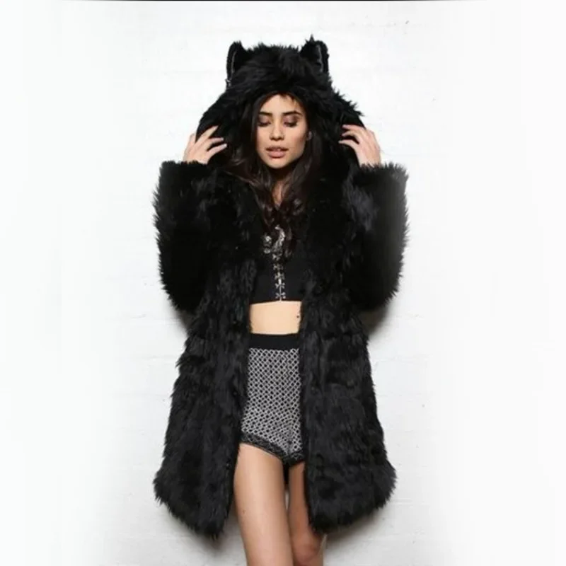 Imitation Raccoon Fur Coat para mulheres, comprimento médio, outono e inverno