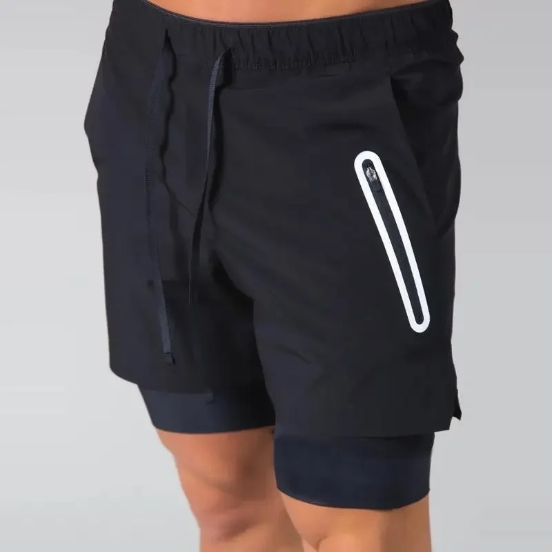 Pantalones cortos de gimnasio para hombre, 2 en 1, para correr, entrenamiento de culturismo, de 4 pulgadas, con bolsillo con cremallera