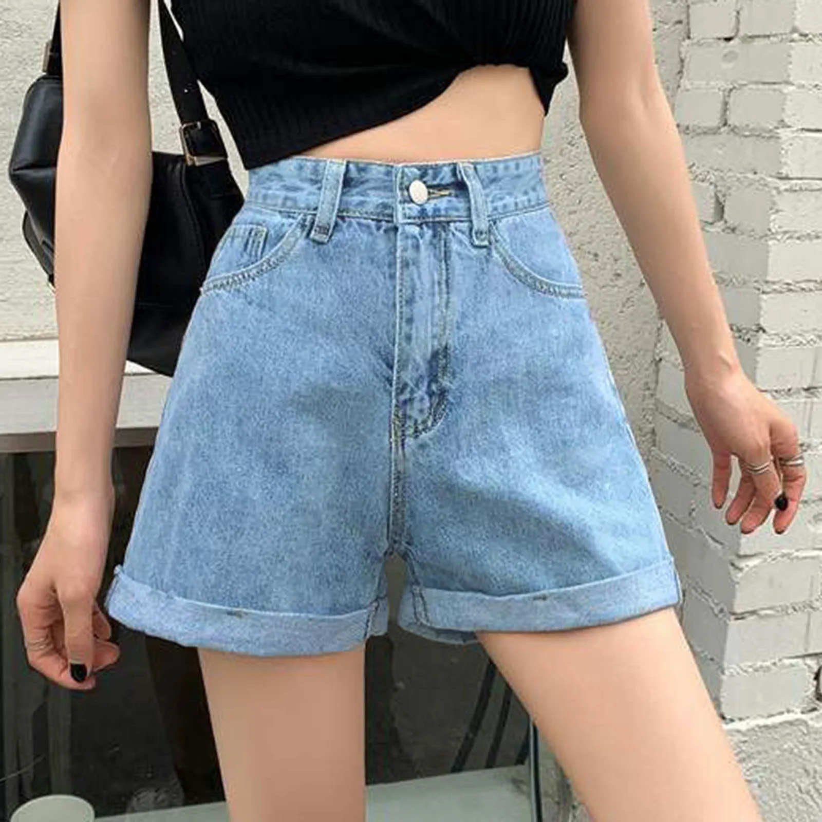 FJStreetwear-Short chic en denim blanc pour femme, style coréen, simple, taille haute, couleur unie, jean court tout assressenti, 2024