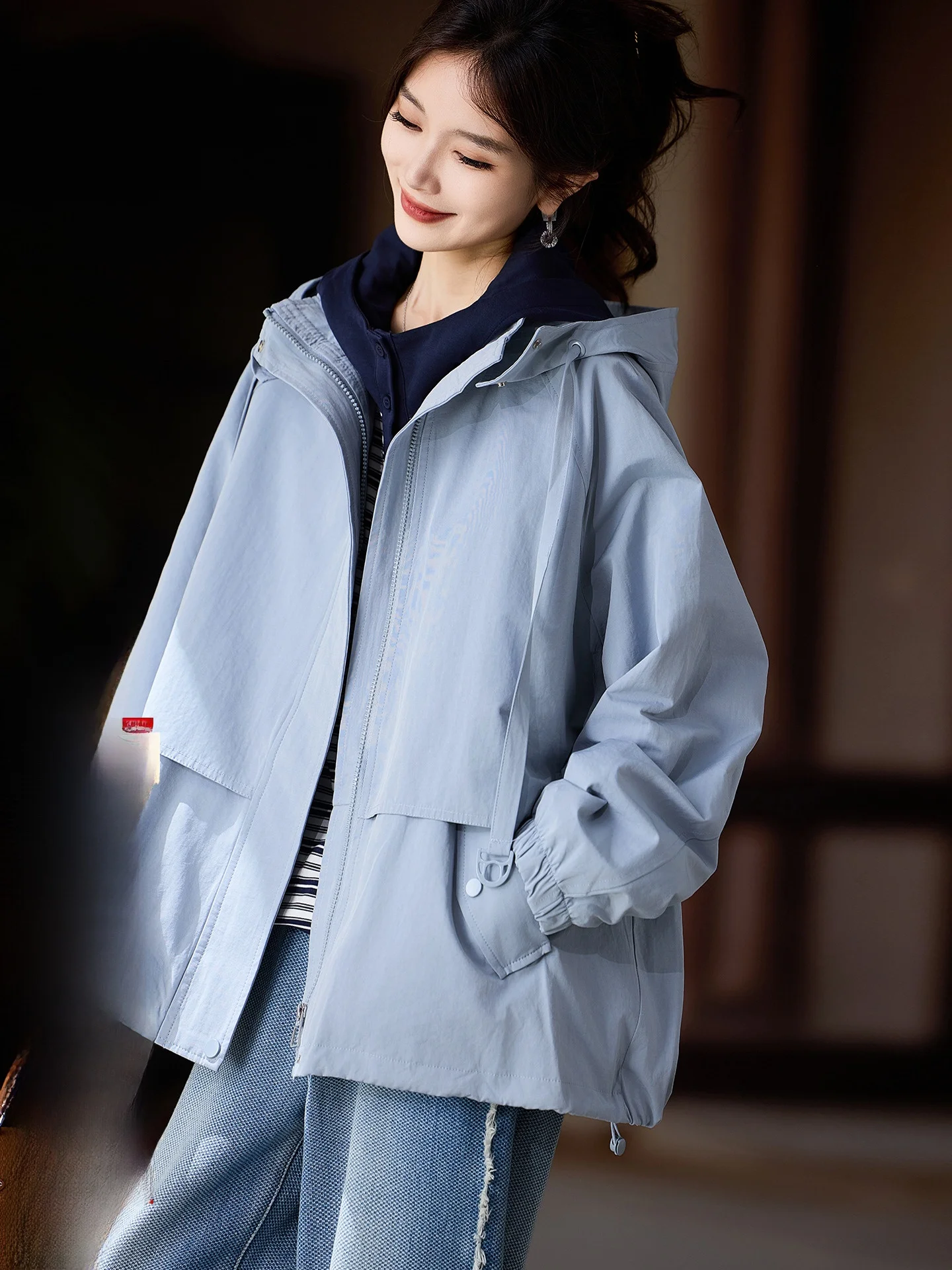 

Уличная повседневная куртка свободного кроя с капюшоном для женщин, весенняя новинка, пальто большого размера, модный топ