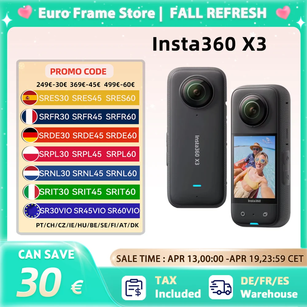 Insta360 X3 - Waterproof 360 Action Camera with 1/2" 48MP Sensors, 5.7K 360 Active HDR Video, 72MP 360 Photo, 4K Single-Lens