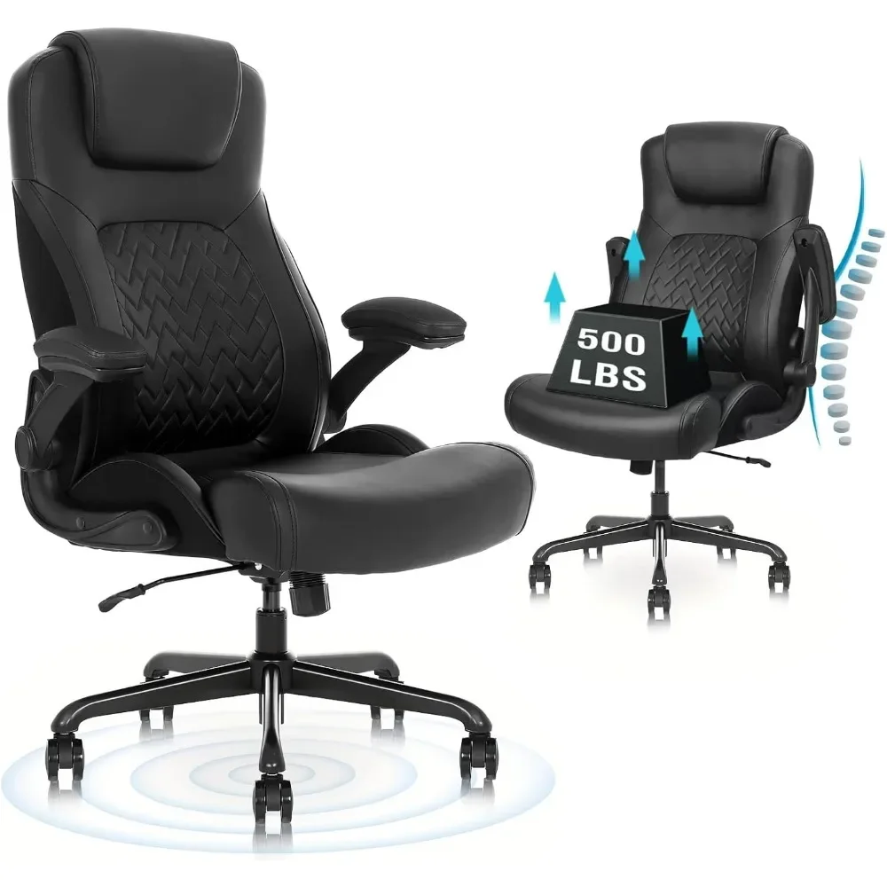 Executive Ergonomic Office Chair-Big and Tall Office Chair for Heavy People, PU Leather Computer Desk Chair with Flip-up Armrest