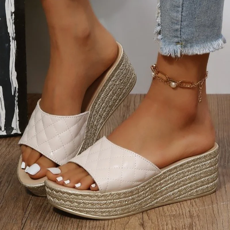 

2026 Summer Round Toe Wedge Platform Sandals Casual Solid Color Fashion Sexy Women Sandals Hollow Comfortable Fish Mouth Sandals
