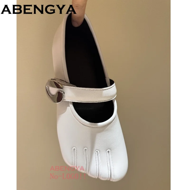 

Glitter Crystal Split Toe Women's Loafers Real Leather Ballets Flats Shoes For Woman Leather Belt Mules Spring Dance Shoes