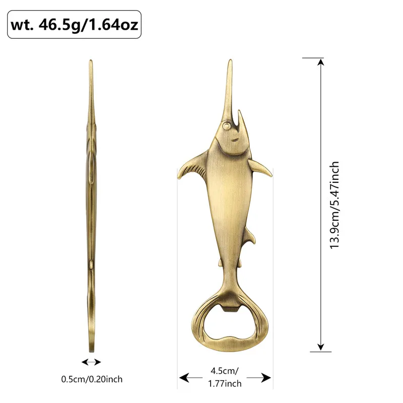 Portable Metal Beer Opener Fish Swordfish Shape Bottle Opener Kitchen Bar Accessory Wedding Party Present Set with Bag