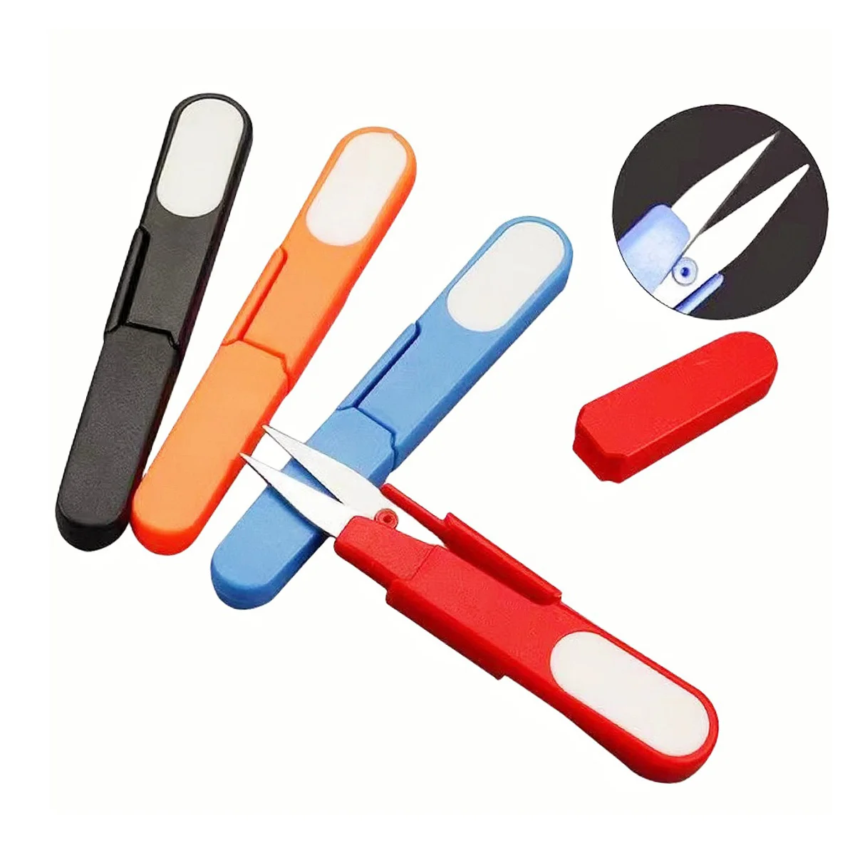 1Pc Safety Scissors with Cover Plastic Handle Fishing Line Cutter Cross Stitch U-Shaped Yarn Scissors Sewing Thread Cutter Random Color