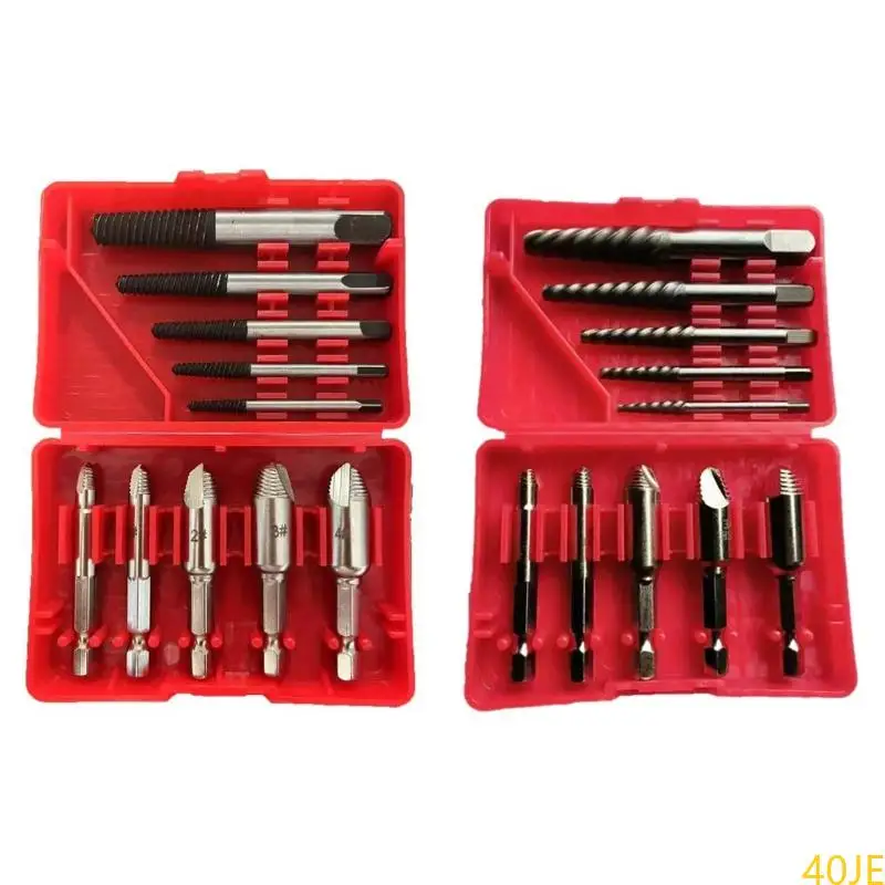

40JE 10Pieces Screw Extractor Set With Storage Box for DIY Enthusiasts and Professionals for Quick Screw Removal