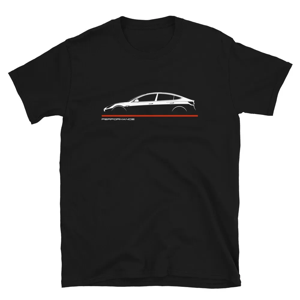 T-shirt casual masculina de mangas curtas Tesla Model 3, tee gráfico de duplo motor Ev desempenho, 100% algodão, Verão, 2024