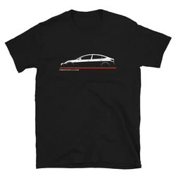 T-shirt casual masculina de mangas curtas Tesla Model 3, tee gráfico de duplo motor Ev desempenho, 100% algodão, Verão, 2024