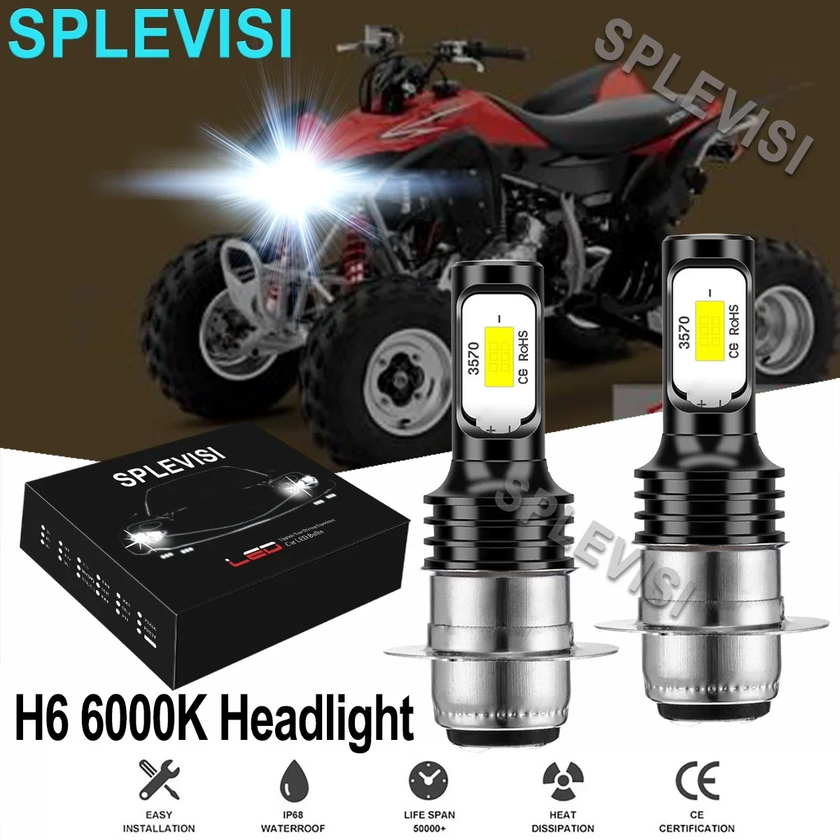 

2x H6 LED Headlight Bulbs 6000K Pure White For Honda FourTrax Foreman 500 2005 2006 2007 2008 2009 motorcycle headlight