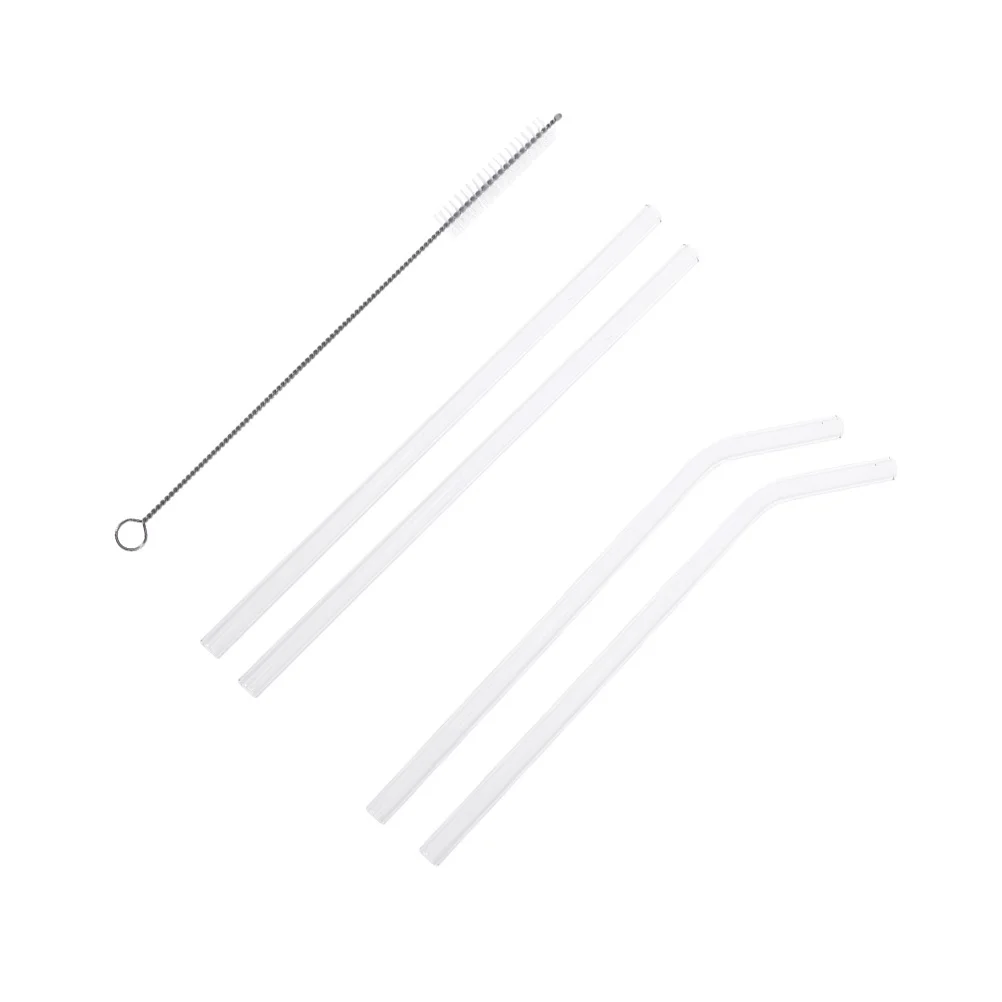 

1Set Glass Straw High Borosilicate Transparent Straight Bent Straws Reusable Heat Resistant Cleaning Brush