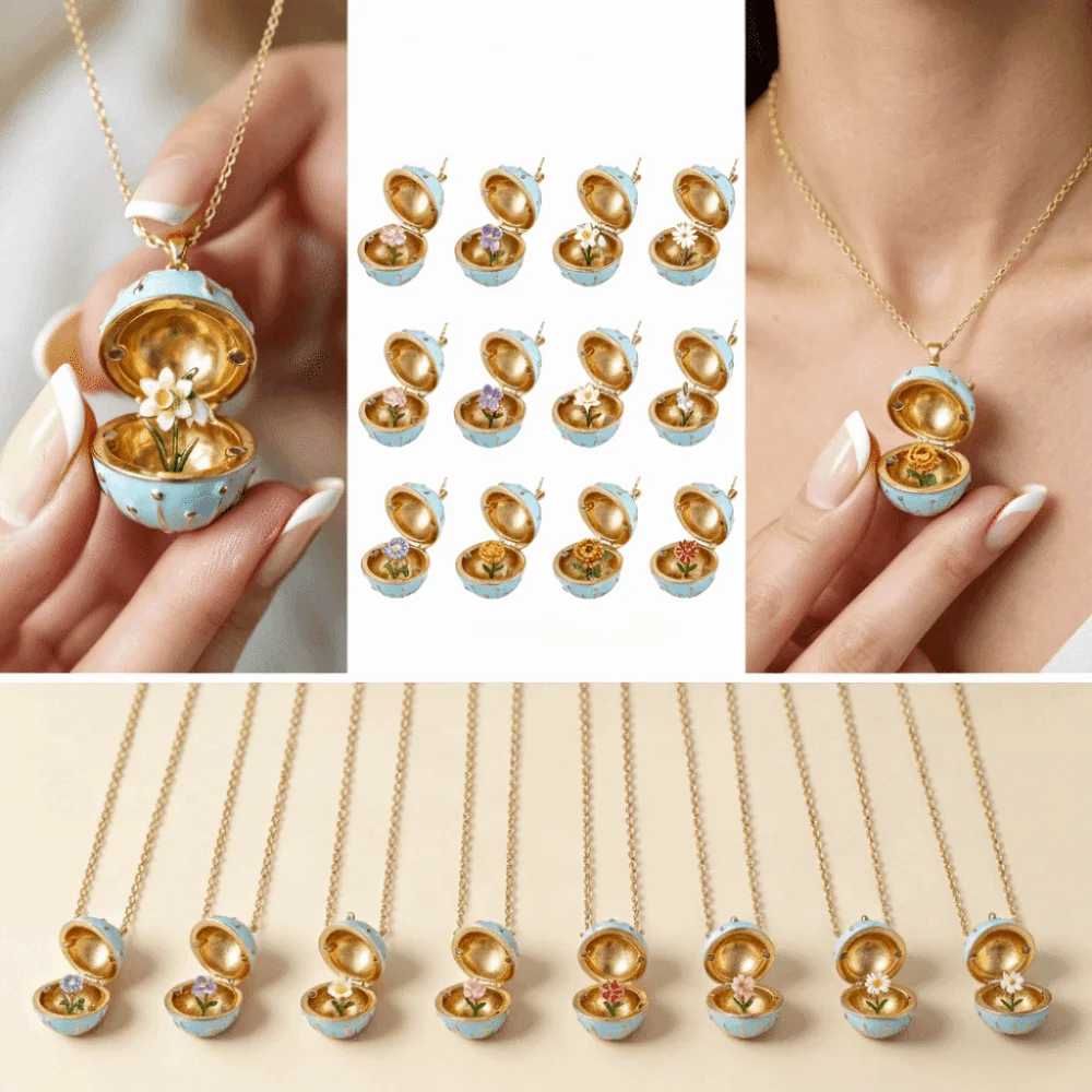 

Exquisite Month Flower Birthday Necklace Mini Openable Design Flower Necklace Flower Pendant Round Box MOM Necklace