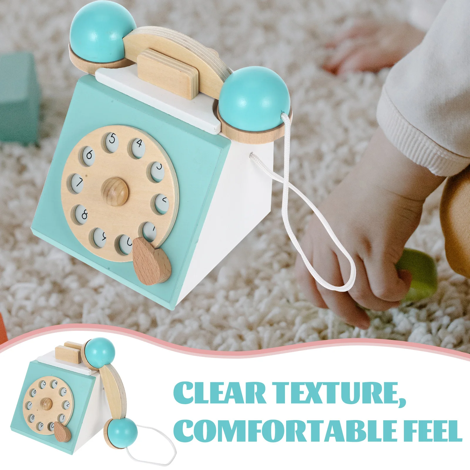 لعبة الهاتف الخشبي للأطفال، إدراك الأرقام، التعليم المبكر، قرص محاكاة عتيق، الأجهزة المنزلية