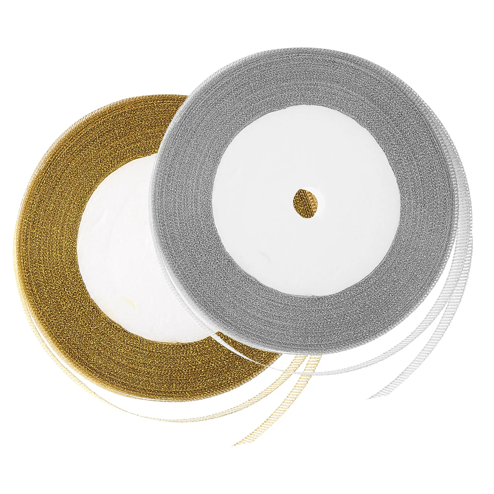 

2 Rolls Metallic Glitter Ribbons Gold Silver Sparkly Fabric Ribbon Holiday Candy Wrapping DIY Party Craft Decoration Ribbon