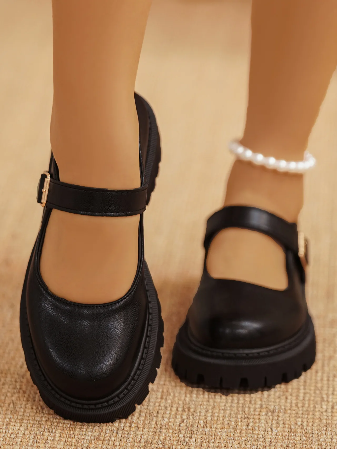 

Women's Black Platform High Heels with Ankle Straps—Japanese-Style Patent Leather Mary Janes/Punk-Style Chunky-Heel Lolita Shoes