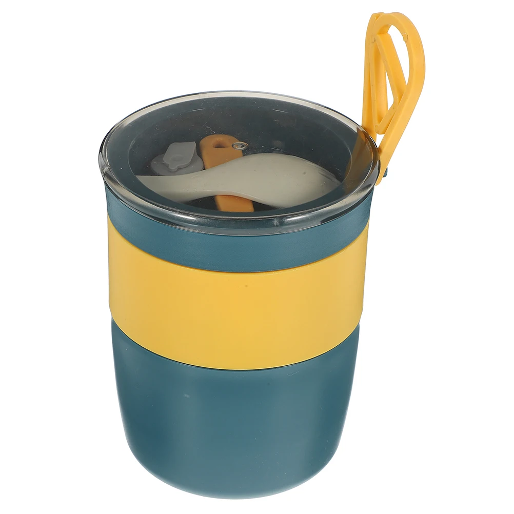 

Breakfast Cup Food Grade Plastic Oatmeal Containers Lids Soup Microwave Travel Reusable Portable Anti Leak Blue