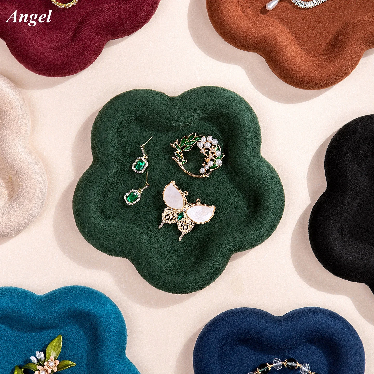 

Uniquely Shaped Velvet Jewelry Tray, Special Display for Bracelets Necklaces Rings, Live Stream Prop & Showcase