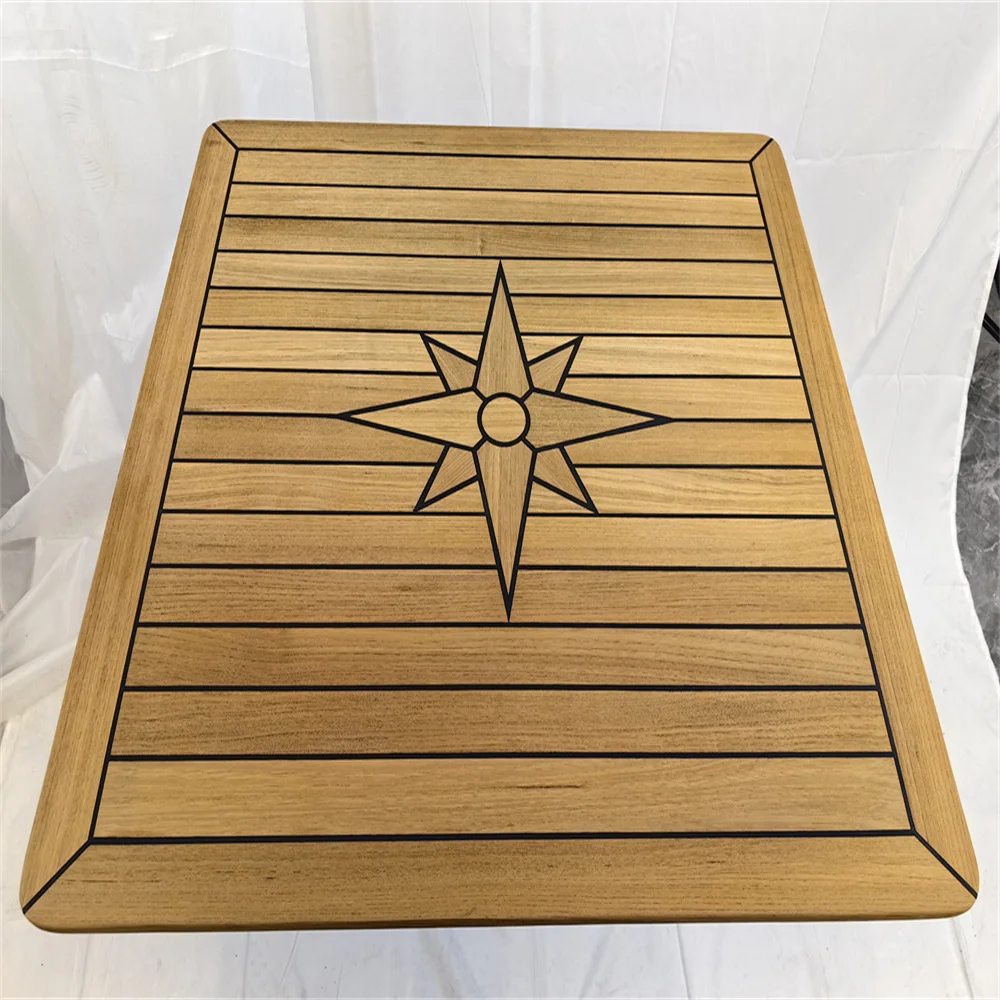 Boat Square Teak Table Top 800x800mm,31.5x31.5 Inch Star Inlay With Caulk-lines Marine Yacht RV TQ80