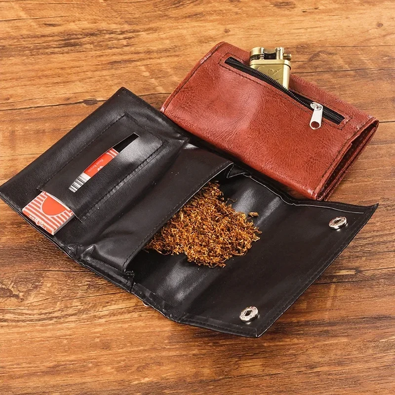 New Portable Tobacco Storage Bag PU Leather Pipe Cigarette Holder Smoking Paper Holder Case Wallet Bag