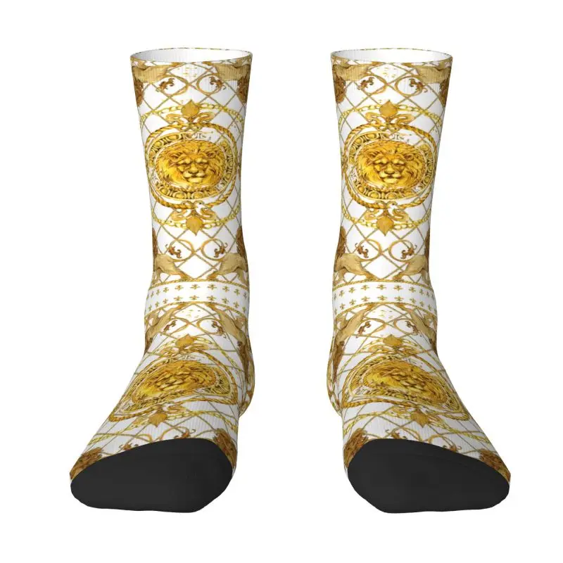 

Luxury Golden Lion European Floral Mens Crew Socks Unisex Funny 3D Print Dress Socks