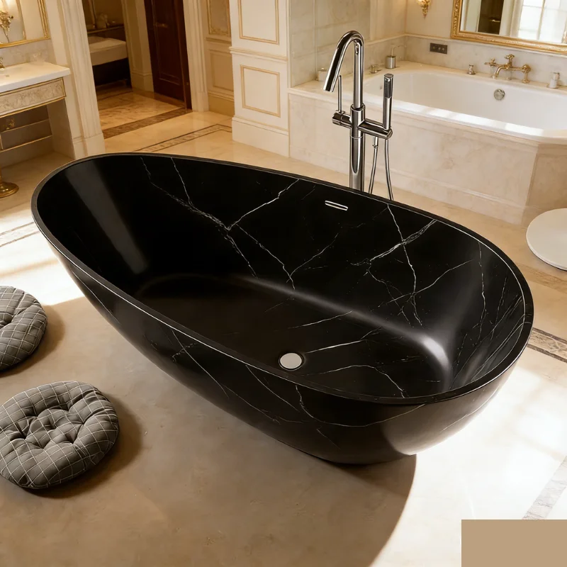 &c Artificial Marble Texture Bathtub Stone Resin Freestanding Tub Solid Surface Bath Tub for Luxury Villa Bathroom