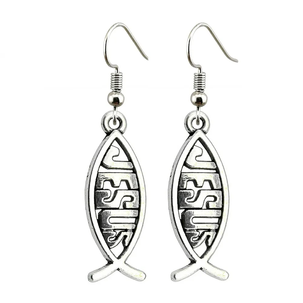 Dangle Earrings New Earring 27x10mm Jesus Fish Earrings Women Vintage Jewelry Gift For Women