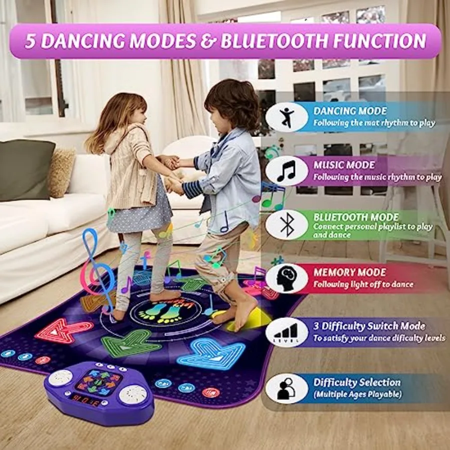 Dance Mat Toys for 3-12 Year Old Girls Boys, PVC Material, Multicolor, Light-Up 8-Button Wireless Bluetooth with 5 Game Modes