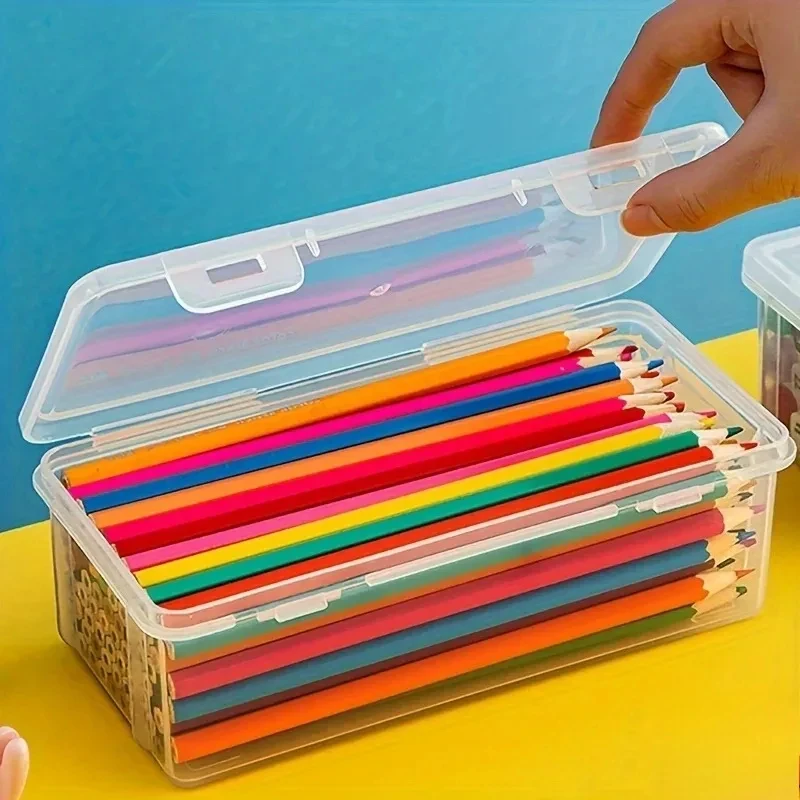 Scatola per matite in plastica trasparente grande da 2 pezzi, portaoggetti portatile per pastelli a olio e pastelli a cera