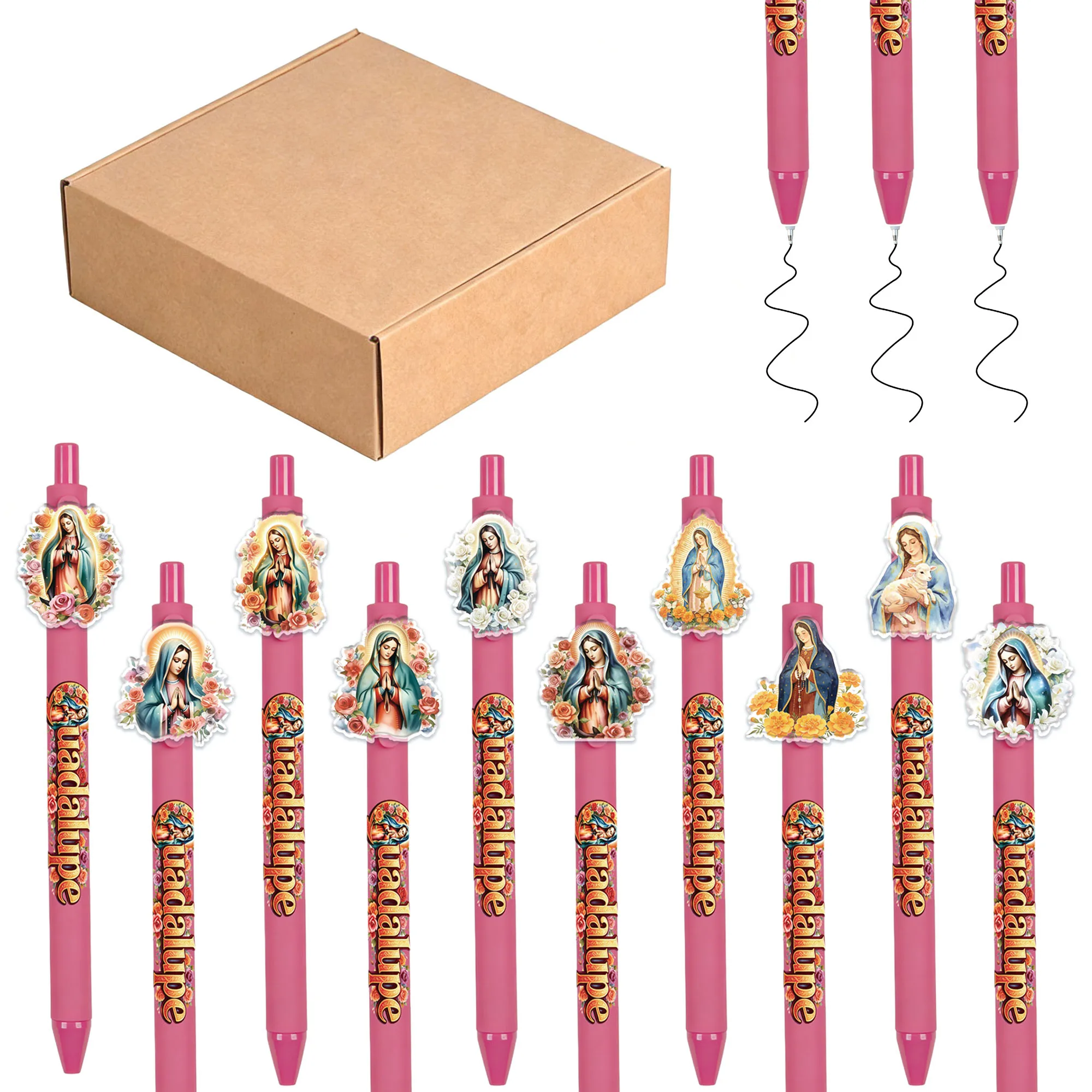

12pcs Guadalupe Madonna theme ballpoint pen with smooth black ink for students to write gifts during the school year