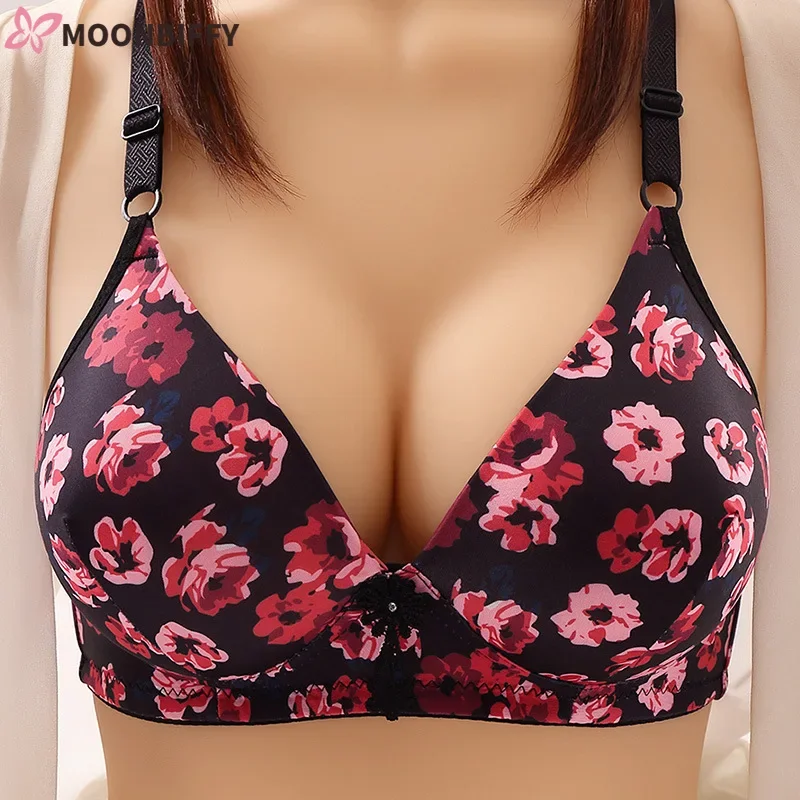 

Seamless Gathered Bras Floral Rose Underwear Sexy Leopard Bras Everyday French Brassiere Large Size Women Underwear