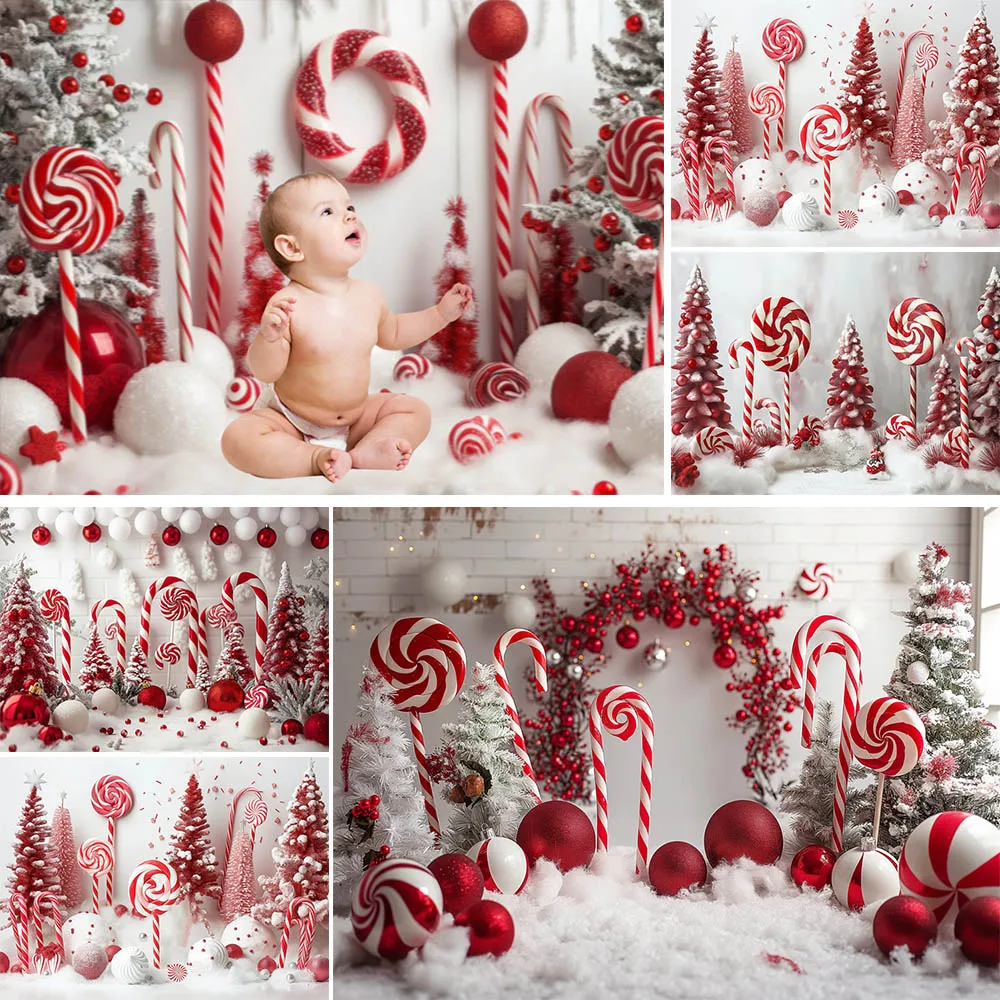 

Mocsicka Christmas Photography Backdrops Candy Cane Xmas Bells Red and White Decoration Baby Photo Background Photo Studio Props