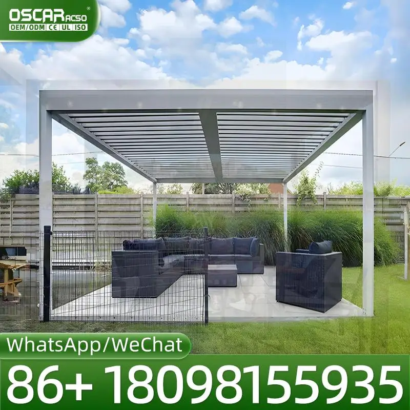 Aluminum Louvre Electric Waterproof Automatic Roof Pavilion Gazebo for Garden Patio Backyard pergola