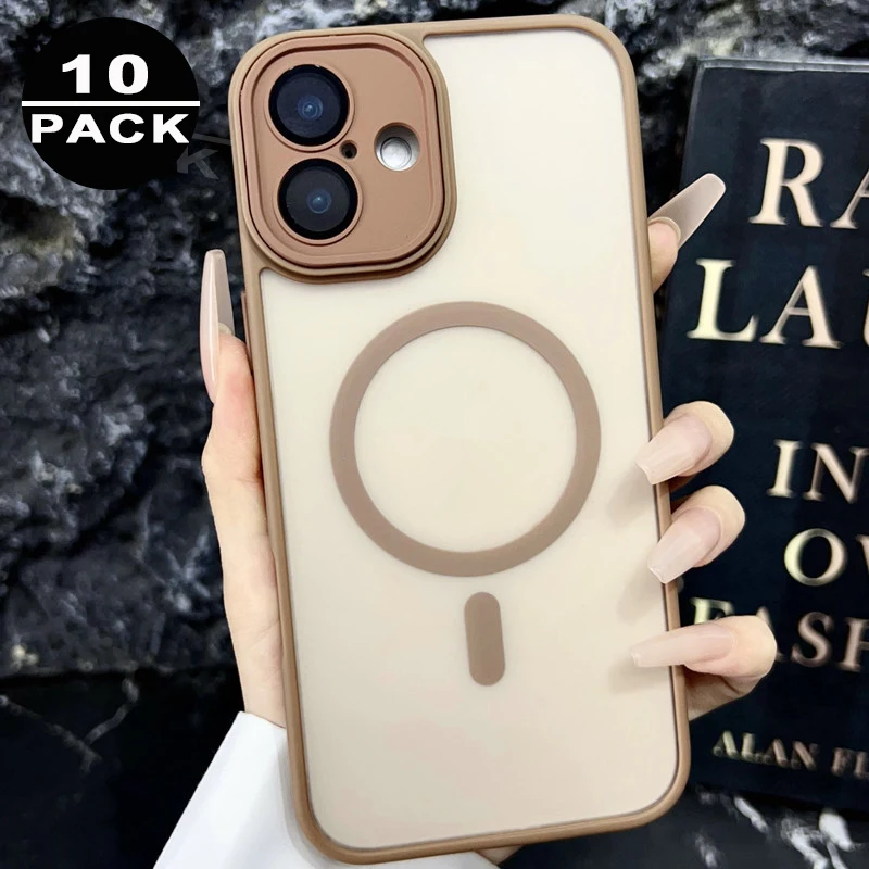 

10pcs Matte Translucent Armor Shockproof Magnetic Wireless Charging Phone Case For Iphone 17 Air 16 Lens Protector Frosted Cover
