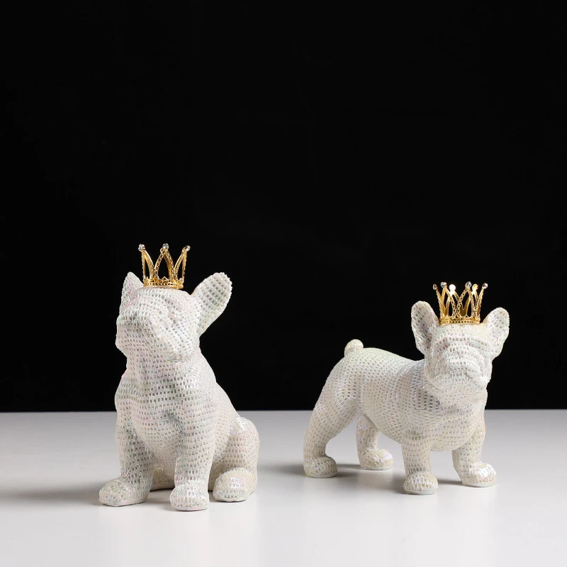 Nordic Light Luxury Colorful Crown Dog Animal Ornament for Model Room, Children's Room, Home Decor, Fun Desktop Decoration