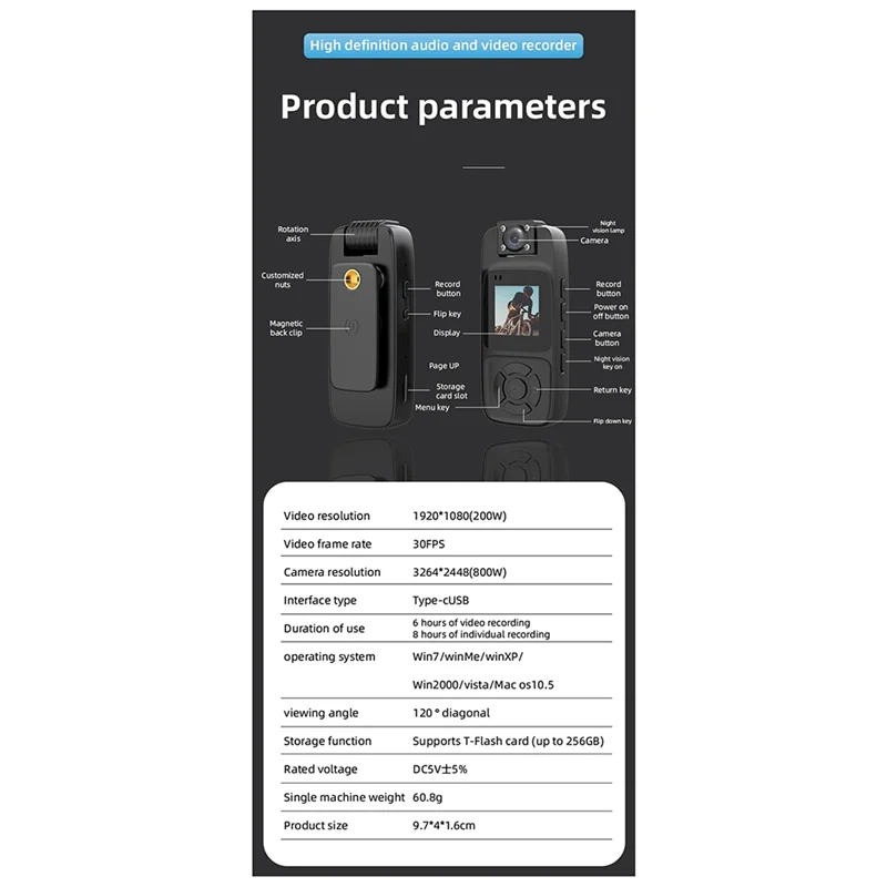 B04C-Portable Wifi Camera 4K HD Miniature Camcorder Digital Video Recorder Back Clip Body Cam Night Vision Sports Design