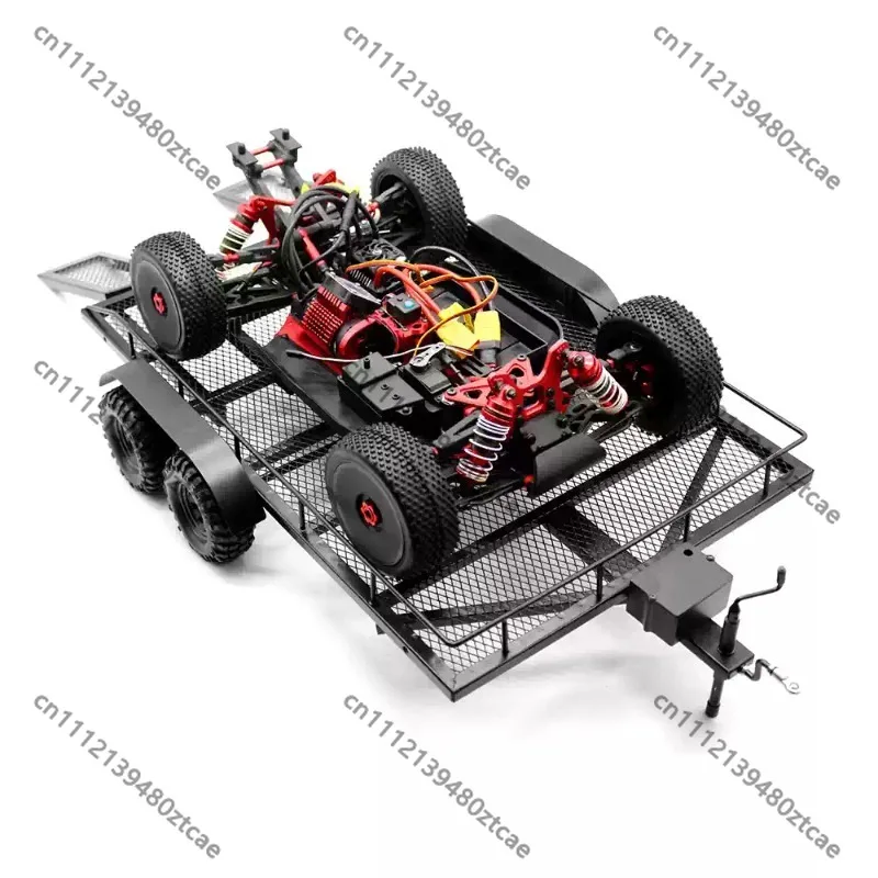 1/8 RC Rock Crawler Dual‑Axle Metal Trailer, Hobby Upgrade Accessory For Off‑Road Model Car
