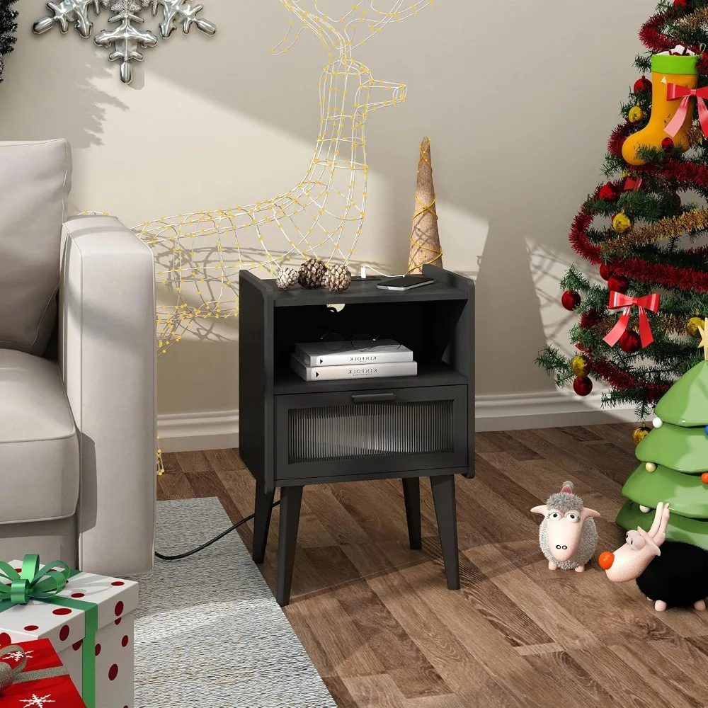 충전 스테이션이 있는 침대 옆 탁자, 침대 옆 테이블, 2단 수납 공간이 있는 사이드 테이블, 침실, 거실용, 블라