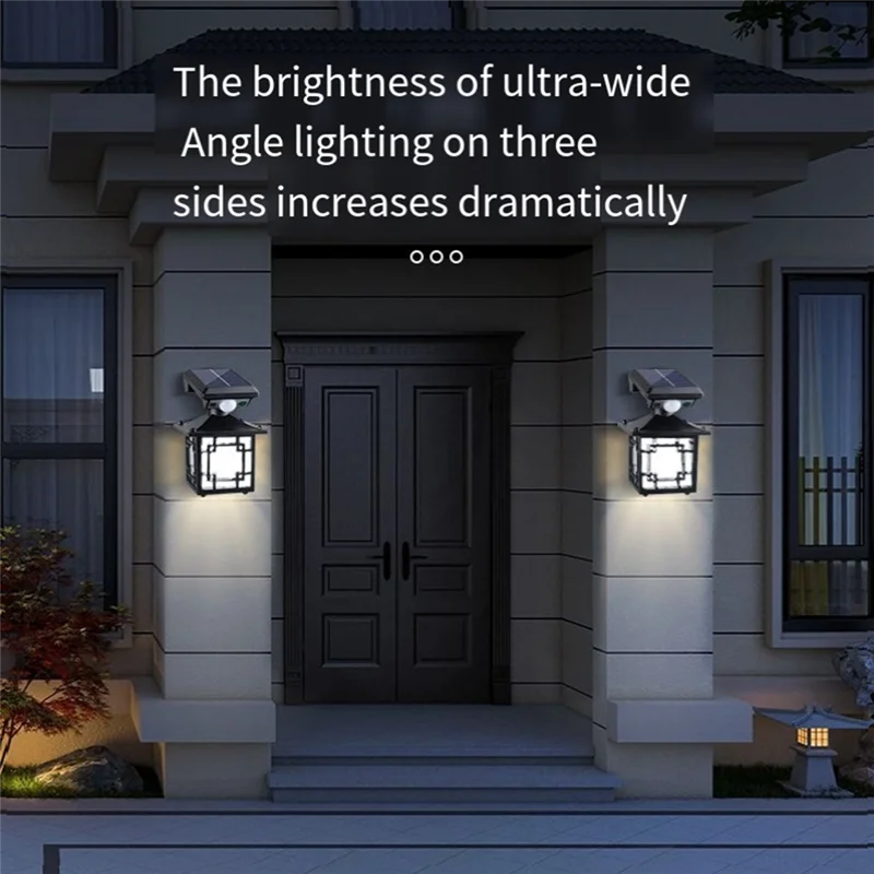 AF90-Solar Wall Lanterns Outdoor Waterproof 200LM Motion Sensor Wall Lights Fence Light With 3 Modes Exterior Wall Sconces