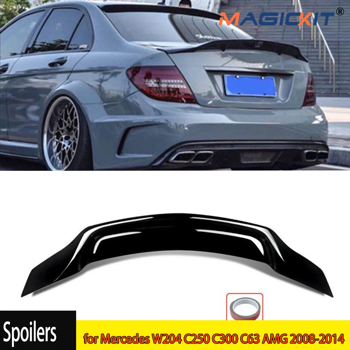 Duckbill RT Style Trunk Spoiler Lip Gloss Black For 2008-2014 Mercedes Benz W204