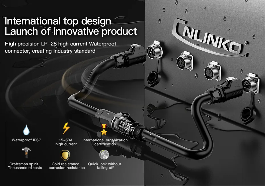 CNLINKO M28 Industrieller 2-Pin-Stromsteckverbinder-Kit LP28 Buchse und Stecker Wasserdicht IP68 50A 500V Schraubanschluss – Detail 1