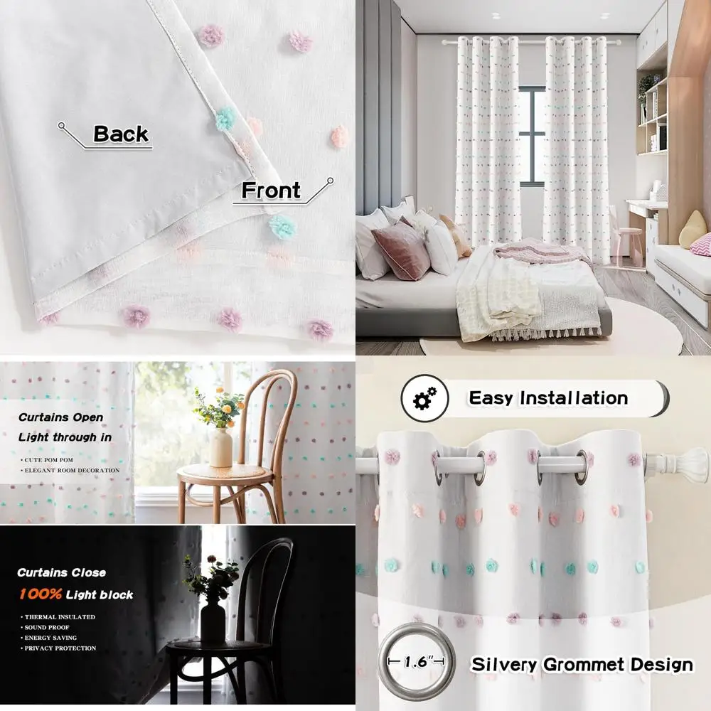 

84 полные затемняющие шторы для детских комнат — 100% светоблокировка, 2 панели с радужной отделкой помпона, 52x84