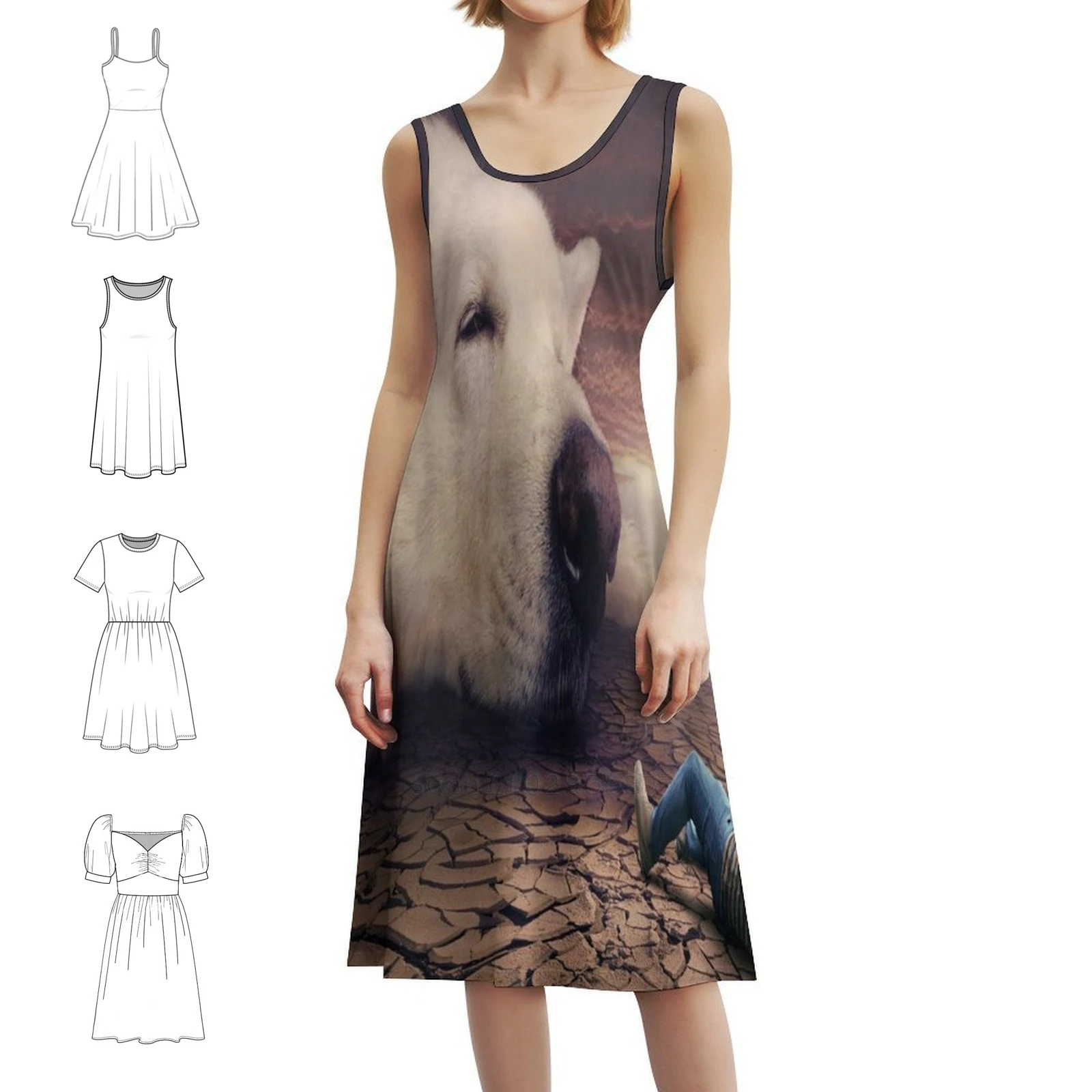 Fantasy-Dog Vintage Bohemian Dress Puff Sleeve Or Sleeveless Options For Women Dress Dog Fantasy Sophie Fantasy Final Female