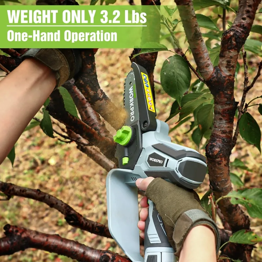 Mini Chainsaw, 6.3“ Cordless Electric Compact Chain Saw with 2 Batteries, One-Hand Operated Portable Wood Saw